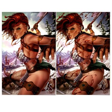 2021 Dynamite Comics Red Sonja Virgin & Bloody Virgin Variants #28 Signed