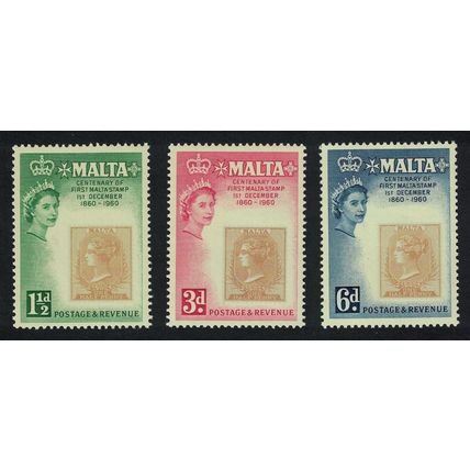 Malta Centenary of Malta Stamps 3v 1960 MNH SG#301-303