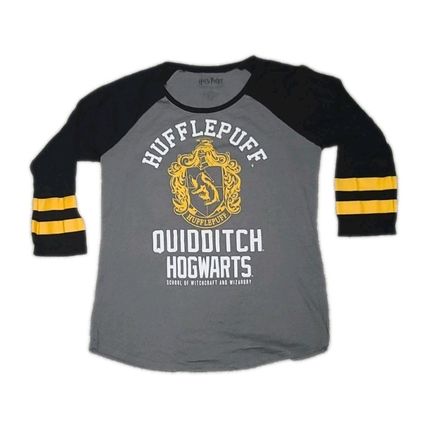 Harry Potter Hufflepuff Baseball Tee 3/4 Sleeves SLIM Size L LARGE Hogwarts Gift
