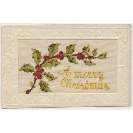 WWI embroidered silk postcard Merry Christmas 1915 France