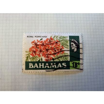 Used postage stamp Bahamas featuring the Royal Poinciana flower and queen