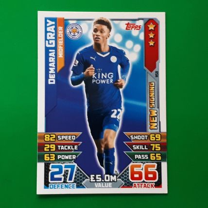 DEMARAI GRAY Match Attax Extra 2015/16 Leicester City New Signing NS8
