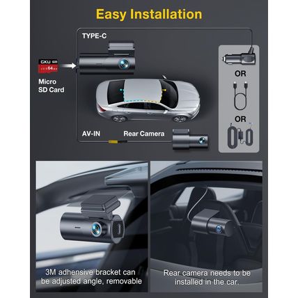 GKU Dash Cam Front and Rear Camera,4K+1080P, 5.8Ghz Wifi & GPS Dash Camera for C