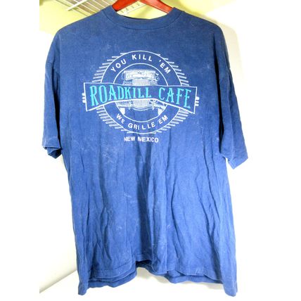Vintage Roadkill Cafe TShirt New Mexico Menu You Kill Em We Grill Blue Size XL
