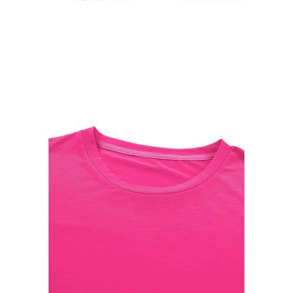 Rose Red Casual Plain Crew Neck Tee