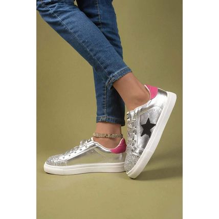 Silvery Metallic Luster Star Pattern Slip On Flat Shoes