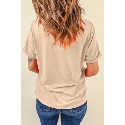 Khaki Casual Plain Crew Neck Tee