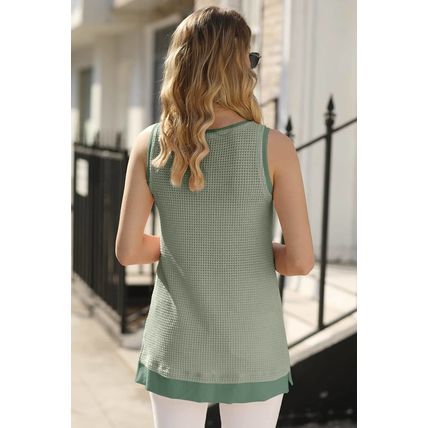 Sea Green Scoop Neck Waffle Knit Flowy Vest