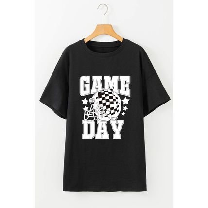 Black GAME DAY Checkerboard Rugby Football Helmet T Shirt