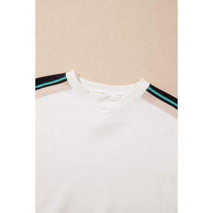 White Striped Color Block Exposed Seam Loose Active Sweatshirt