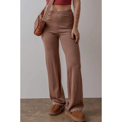 Straw Yellow High Waist Straight Leg Knitted Pants