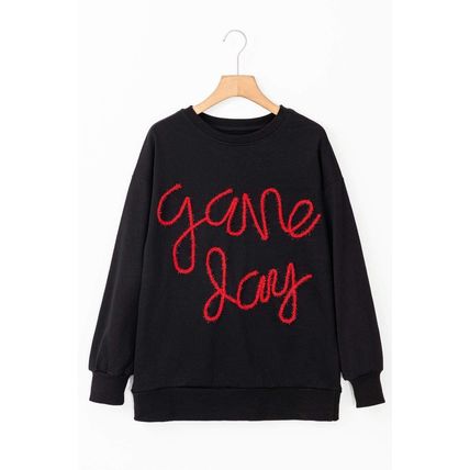 Black Tinsel Game Day Drop Shoulder Graphic Sweatshirt
