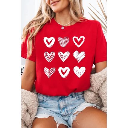 Red Diverse Heart Printed Crewneck Valentines Tee