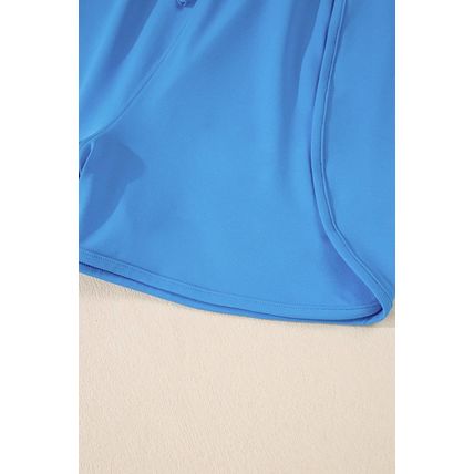 Blue Crossed Spaghetti Straps Drawstring Waist Sporty Romper