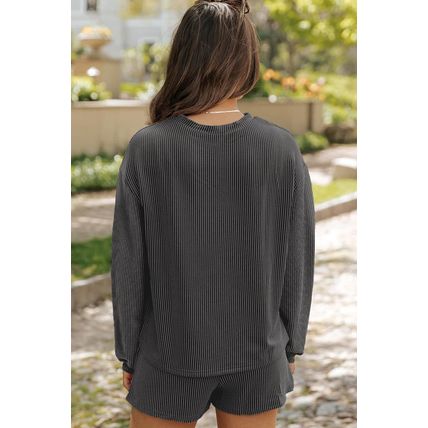 Carbon Grey Mardi Gras Fleur de Lis Patched Corded Long Sleeve Top and Shorts