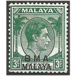 BMA Malaya 1947 SG4a 3c Blue-Green Mounted Mint .. ..