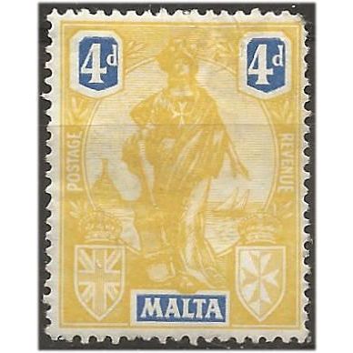 Malta 1922 SG132 4d Yellow & Bright Blue Mounted Mint . .. .