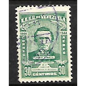 VENEZUELA 1944 AIR CENT COOPERATIVE SOCIETY 30c GREEN C HOWARTH SG701 FINE USED