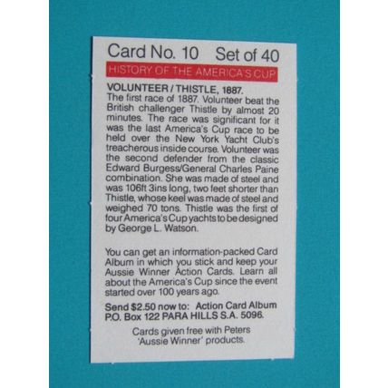Peters Foods Australia 1987 The History of the Americas Cup Cards Choice (e25)
