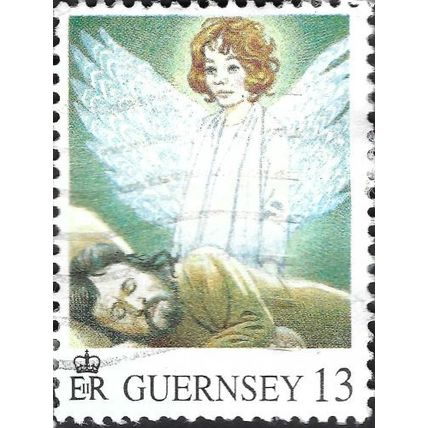 GUERNSEY, CHRISTMAS, Angel and Shepherd, green 1996, 13p