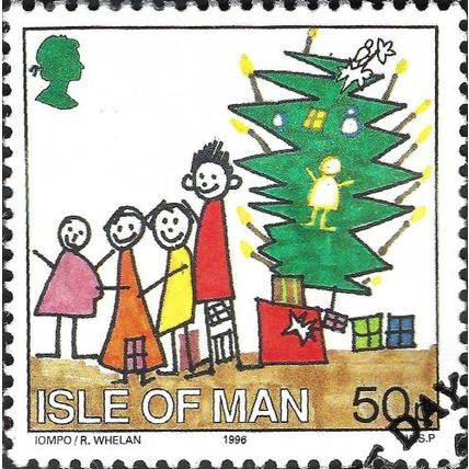 ISLE OF MAN, CHRISTMAS, Family Christmas Tree, Robyn Whelan, green 1996, 50p