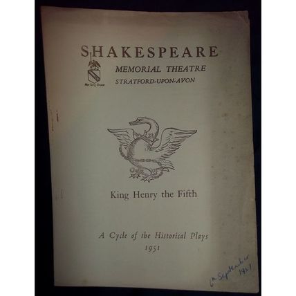 Shakespeare Memorial Theatre - King Henry the Fifth - 1951 Theatre Programme