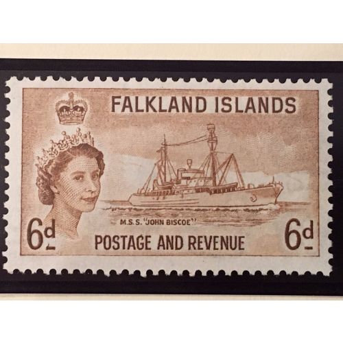 Falkland Islands QEII 1955 6d Yellow Brown Unmounted Mint NHM SG 190 stamp ship