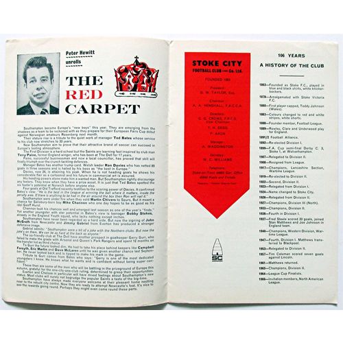 1969-70 STOKE CITY v SOUTHAMPTON (Very Good Condition - No Writing)