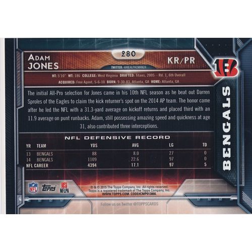 2015 Topps Football 280 Adam Jones All-Pro AP Cincinnati Bengals