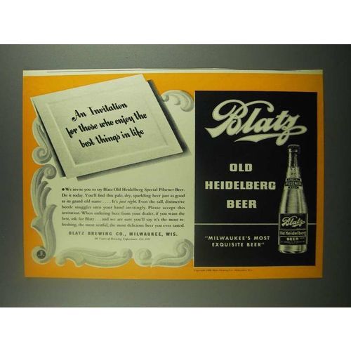 1939 Blatz Old Heidelberg Beer Ad - An Invitation