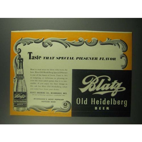 1939 Blatz Old Heidelberg Beer Ad - Special Flavor