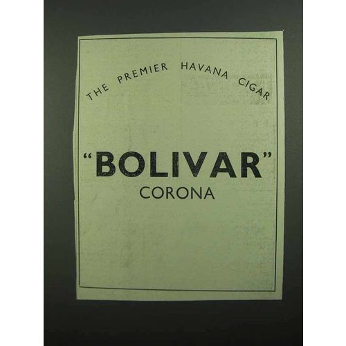 1939 Bolivar Corona Cigar Ad - Premier Havana