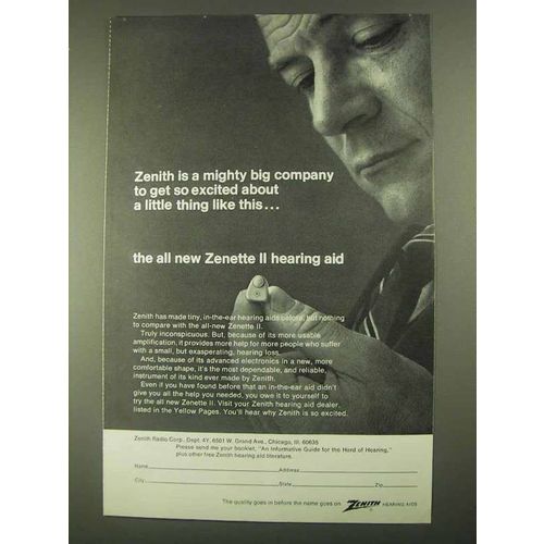 1968 Zenith Zenette II Hearing Aid Ad - Big Company