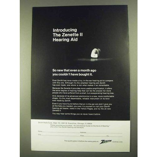 1968 Zenith Zenette II Hearing Aid - Introducing