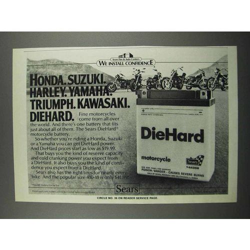 1983 DieHard Motorcycle Batteries Ad - Honda, Suzuki