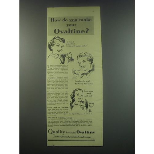 1949 Ovaltine Drink Ad - How do you make your Ovaltine?