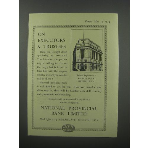 1954 National Provincial Bank Limited Ad - On executors & trustees
