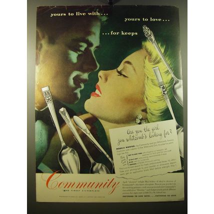 1950 Oneida Community Silver Advertisement - art by Jon Whitcomb - For Keeps