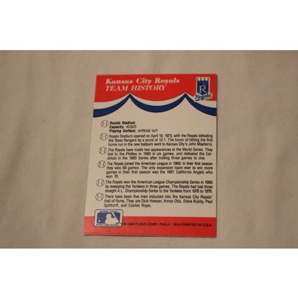 1989 Fleer Kansas City Team History Stickerback w/4 variou TEAM LOGO Stickers