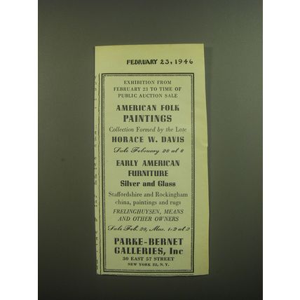 1946 Parke-Bernet Galleries, Inc. Ad - Exhibition Collected by Horace W. Davis