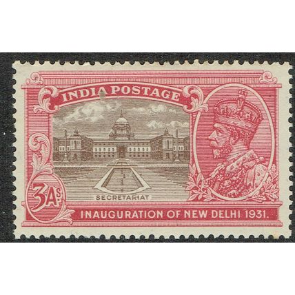 India 1931 Inauguration of New Delhi 3a Chocolate and Carmine SG230 MM