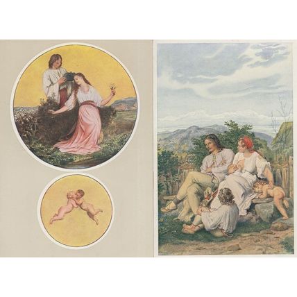 Man Placing Ladies Hat 2x Czech Romantic Josef Manes Painting Postcard s