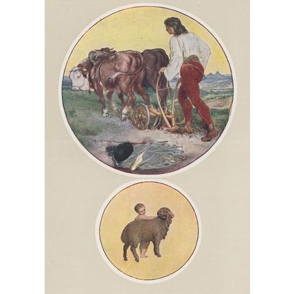 Josef Manes Czech Female Farmer Cow & Cart Painting Postcard
