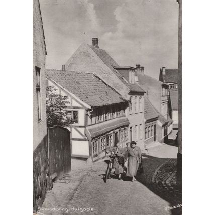 Old Lady & Bicycle at Svendborg Hulgade Denmark Postcard