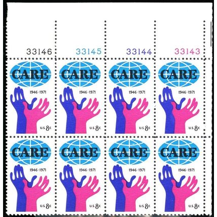 1439, Mint 8¢ NH Scarce Color Shift Error Plate Block of 8 Stamps - Stuart Katz