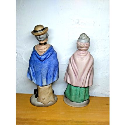 Old Man & Woman w Walking Stick & Book in Hand - Ceramic Crown Royal Home Decor