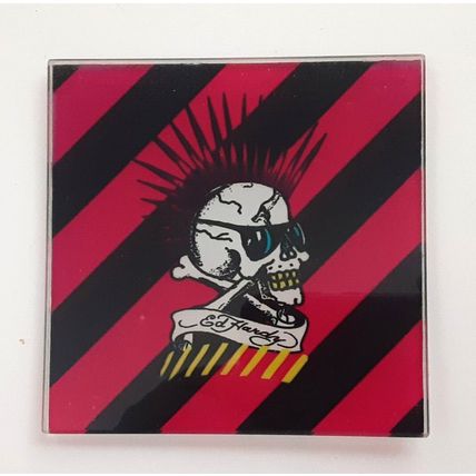 Ed Hardy Glass Skull Drink Coasters Square Set of 4 Christain Audigier Design