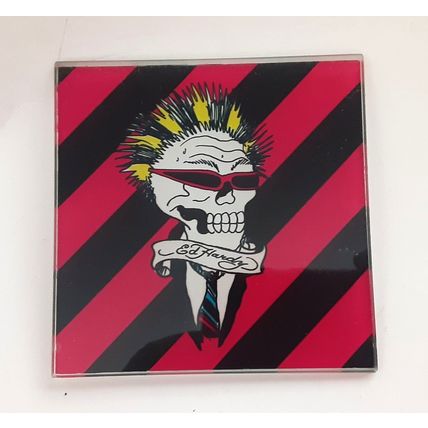 Ed Hardy Glass Skull Drink Coasters Square Set of 4 Christain Audigier Design
