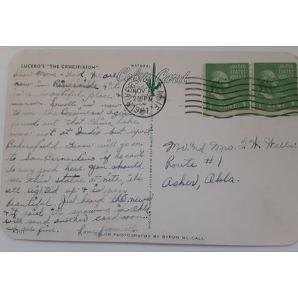 1961 Lucero's Crucifixion RPPC Postcard Jesus Color Card Riverside California CA