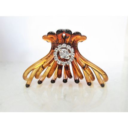 Smaller brown hair claw clip for fine, thin hair with crystals